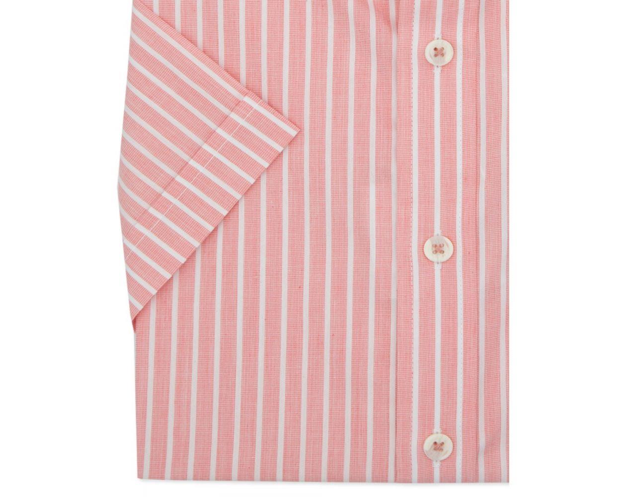 Double Two Men's Pure Cotton Short Sleeve Stripe Shirt in Pink/White 2XL to 5XL