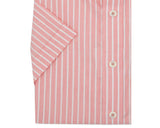 Double Two Men's Pure Cotton Short Sleeve Stripe Shirt in Pink/White 2XL to 5XL