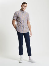 Ben Sherman Mini Gingham Short Sleeve Shirt For Men in Snow White, 2XL-5XL