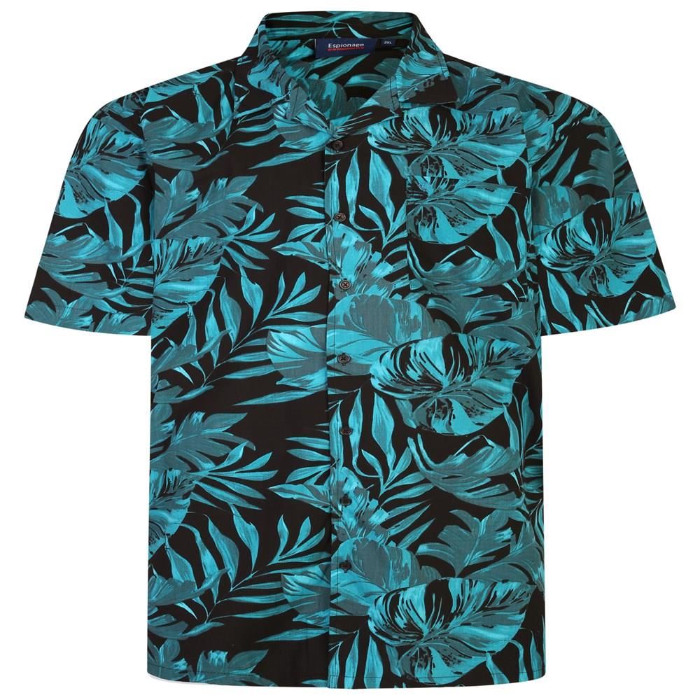 Espionage (SH391) Men's Plus Size Rever Habiscus Print Shirt in Black 2XL to 8XL