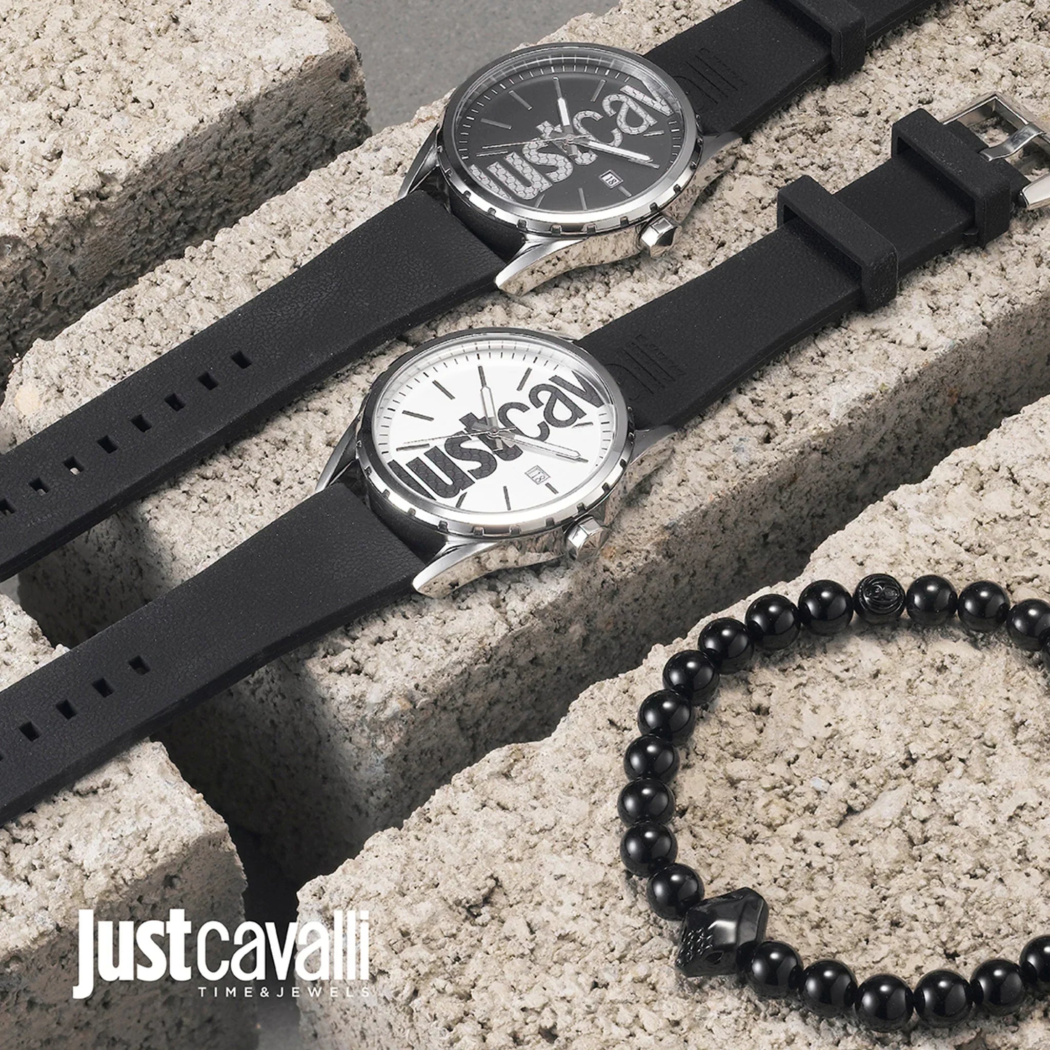 Just Cavalli Men's Silver Dial Watch, Black Silicone Jc1g082p0015