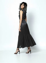 Gorgeous 1970s Vintage Black & Polka Dot Print Maxi Dress