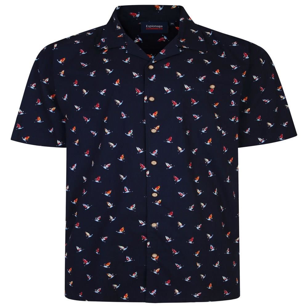 Espionage (SH386) Men's Plus Size Sail Boat Shirt in Navy/White 2XL to 8XL