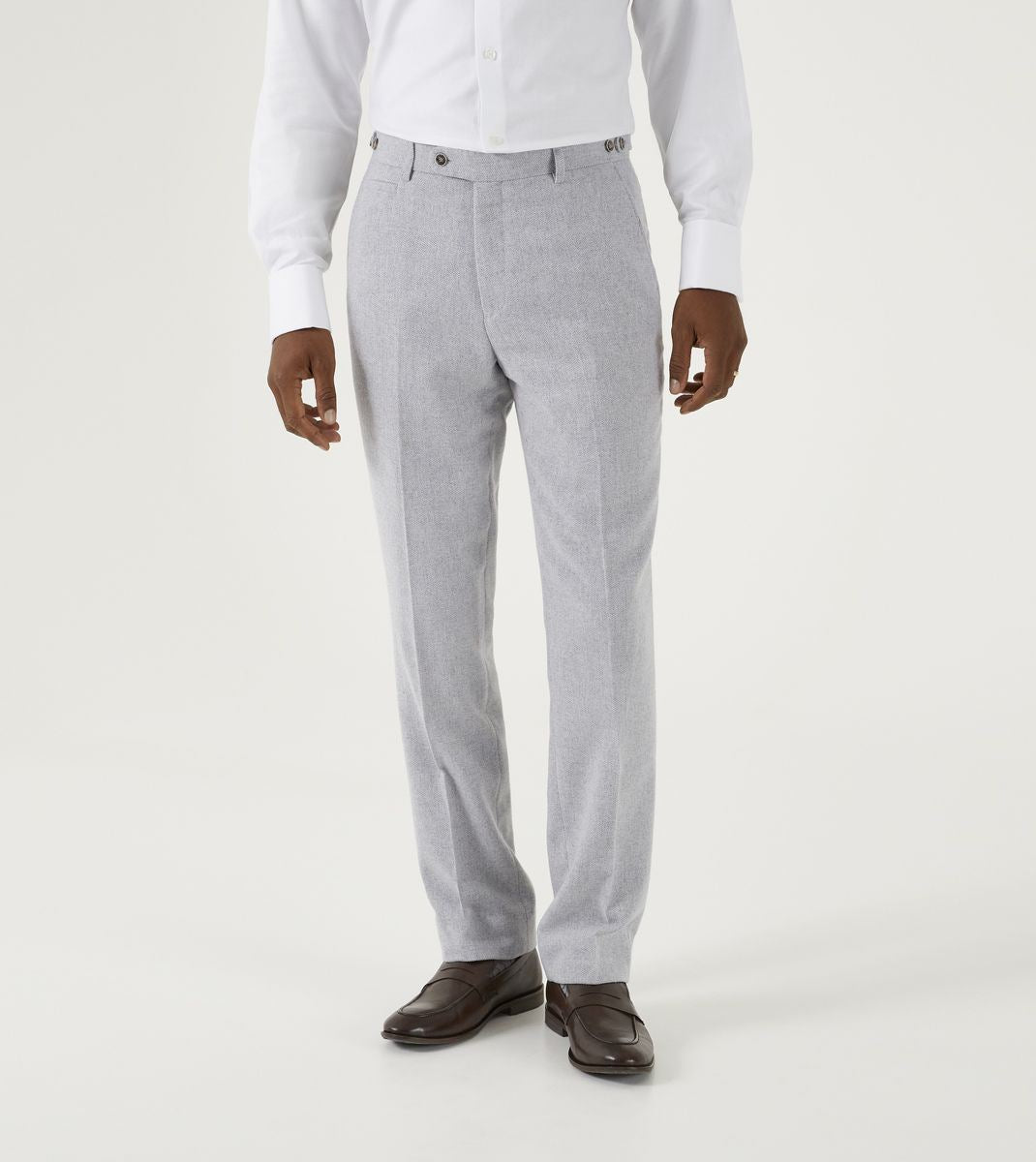 Skopes Jude Suit Trouser For Men's in Silver Herringbone, 28W to 48W