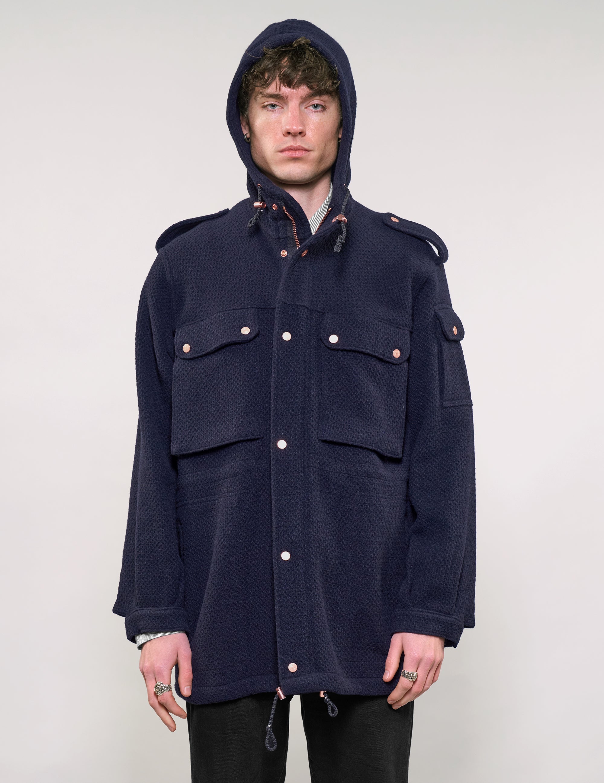 IMMORTAL Hooded Parka - Navy Waffle Texture
