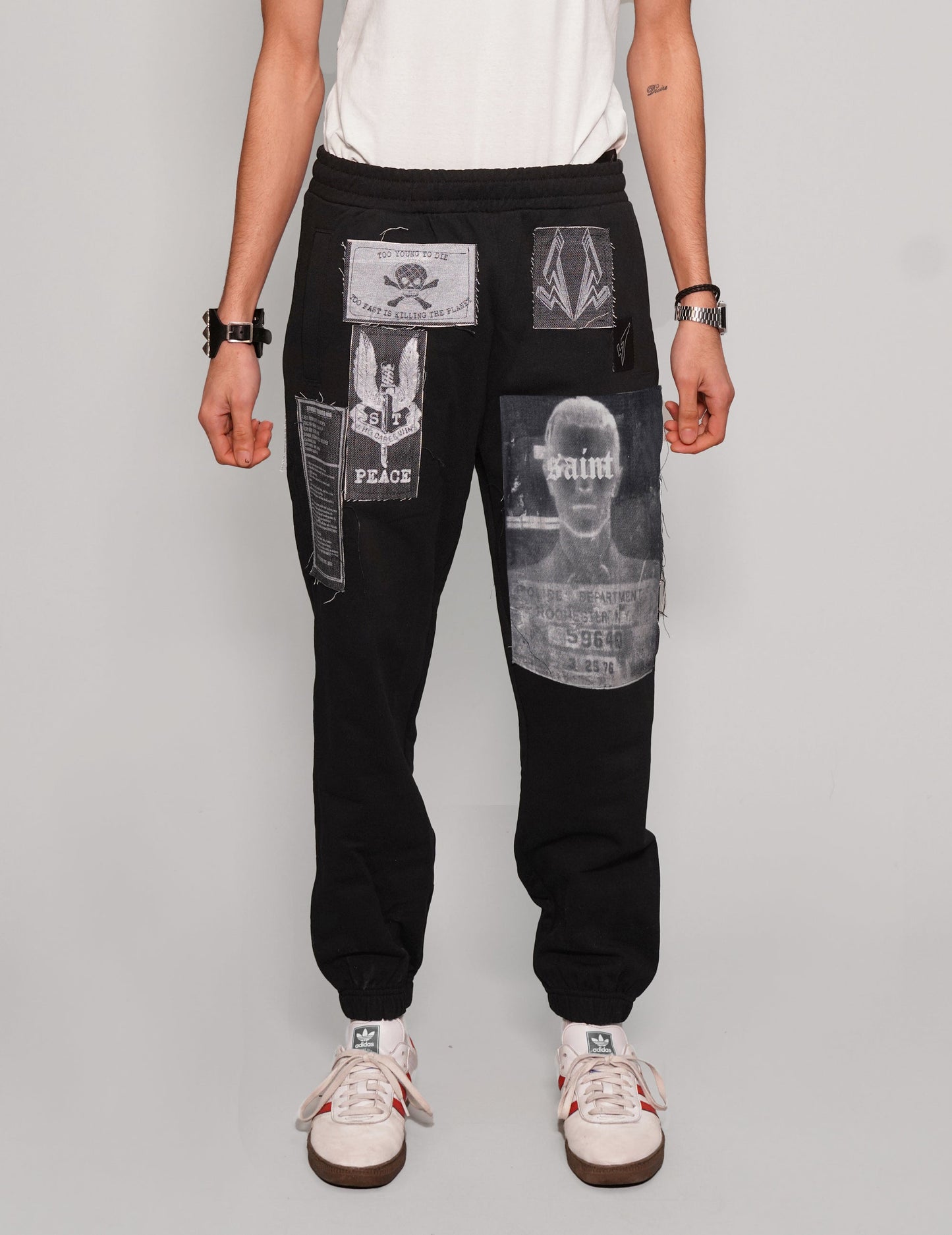 Multi-Patch Jogger Pants in Black.