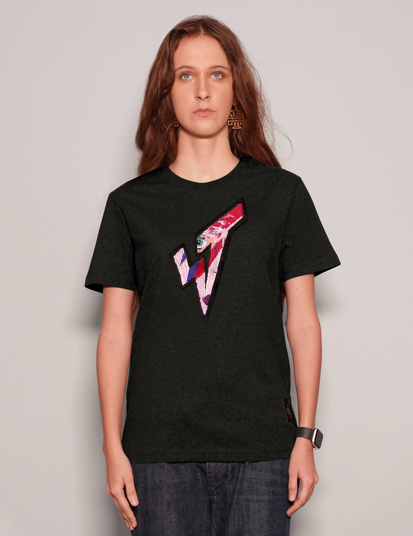 ST 'A Lad Insane' Embroidery Patch T-Shirt in Black (Oversized Fit)