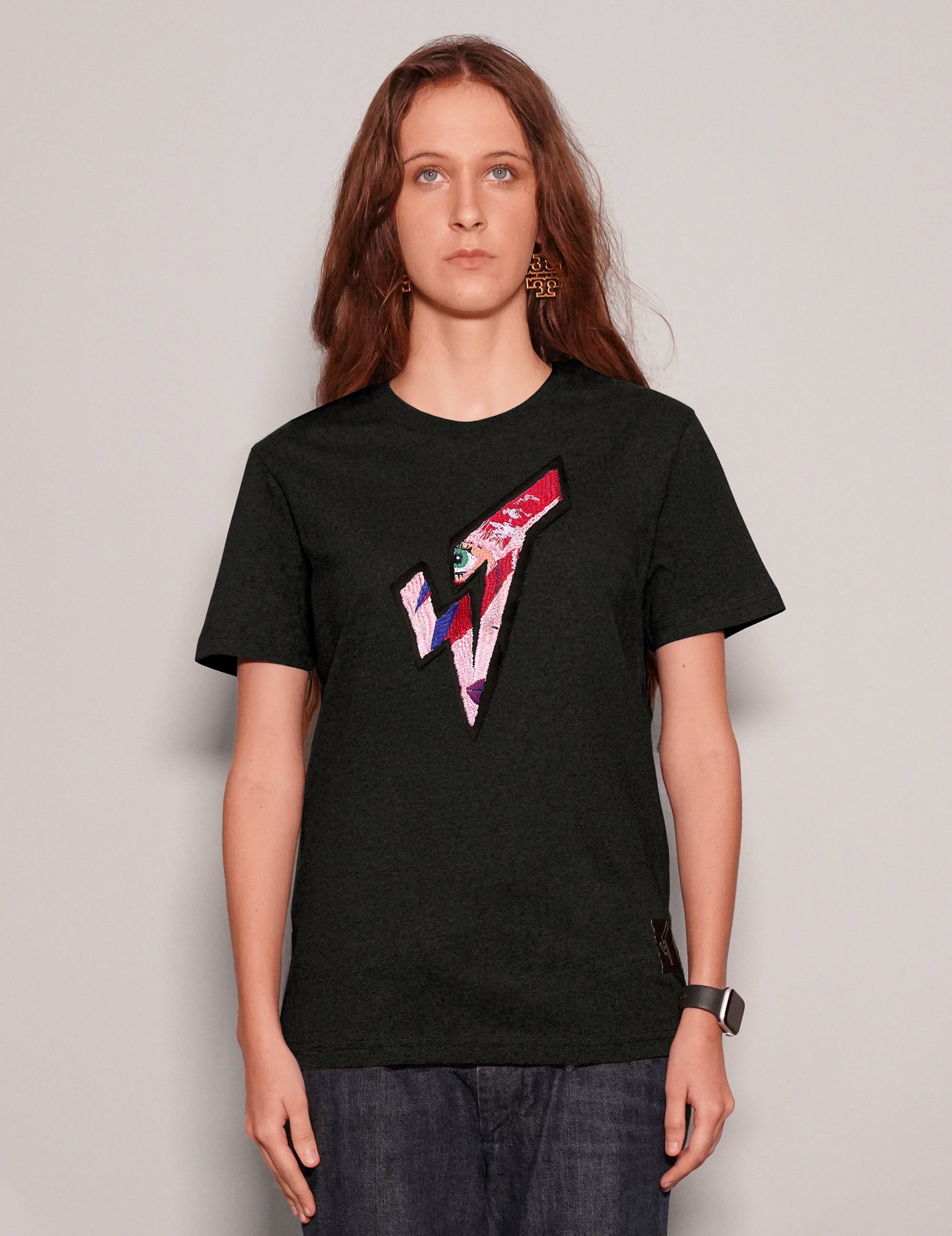 ST 'A Lad Insane' Embroidery Patch T-Shirt in Black (Oversized Fit)