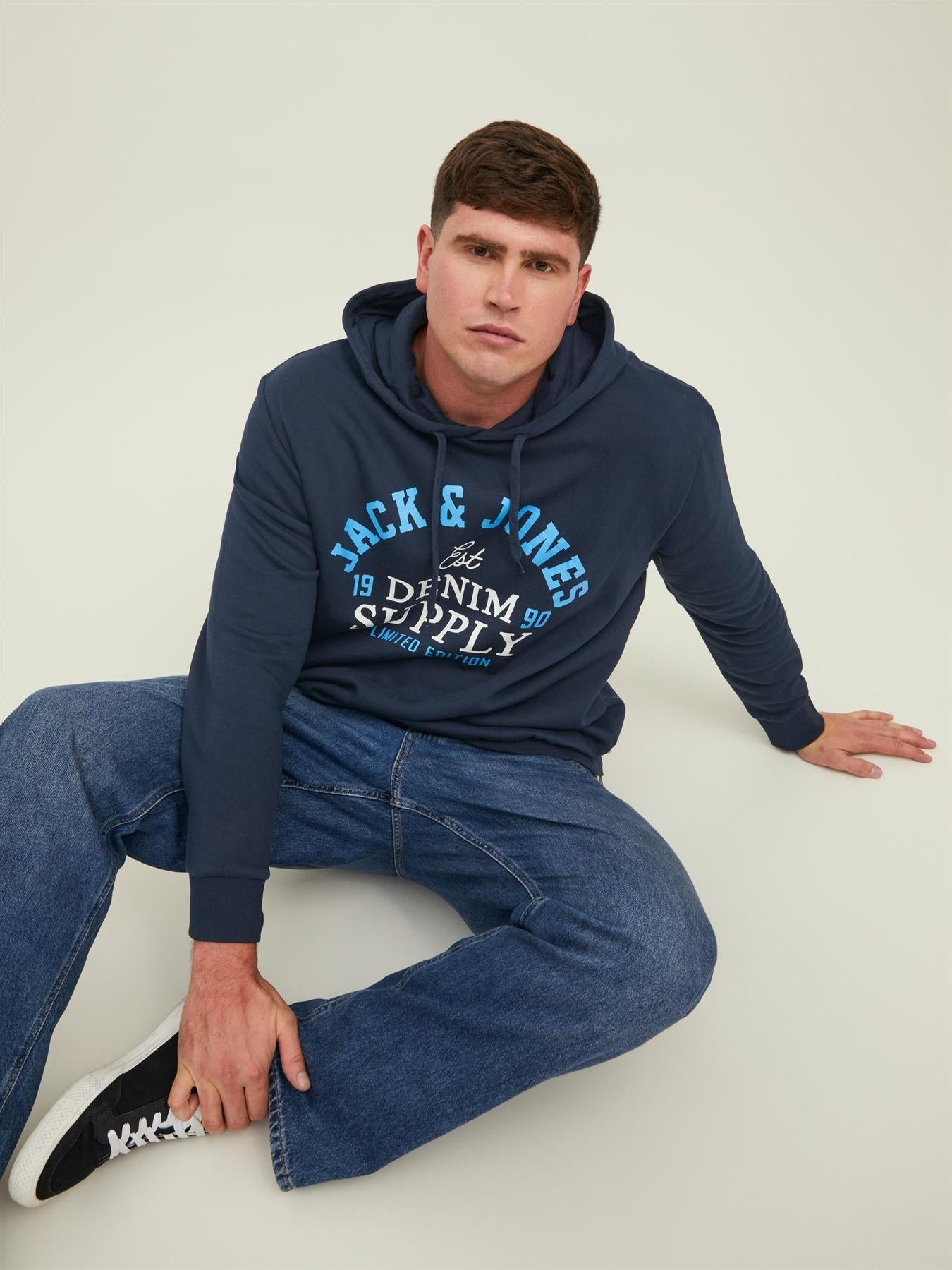 Jack & Jones Men's Plus Size Cotton Rich Pullover Hooded Top  Size XL To 6XL  Navy & Black