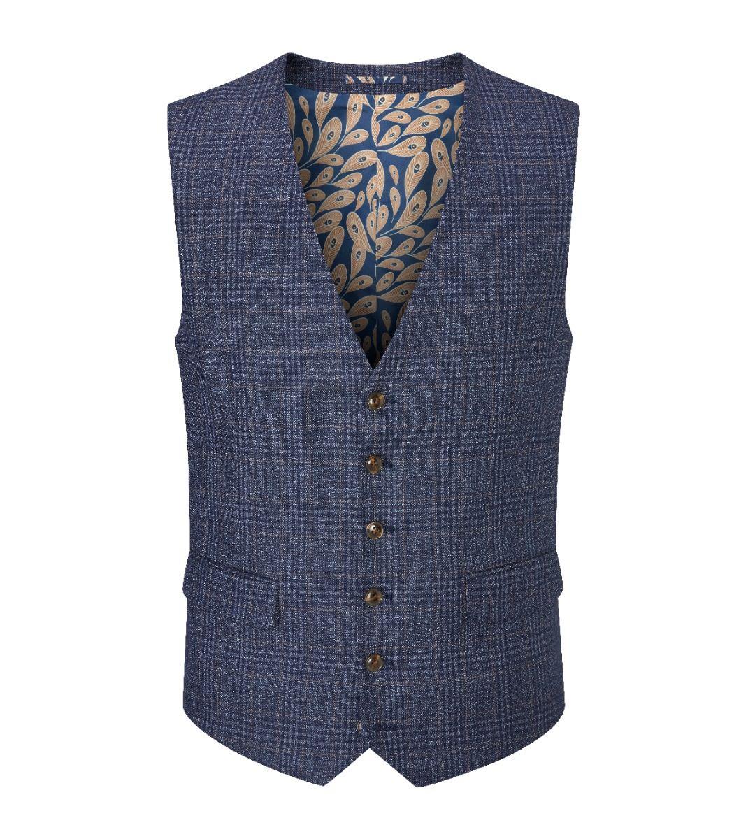 Skopes Men's Woolf Tailored Fit Waistcoat in Navy Check 34 to 72 Regular