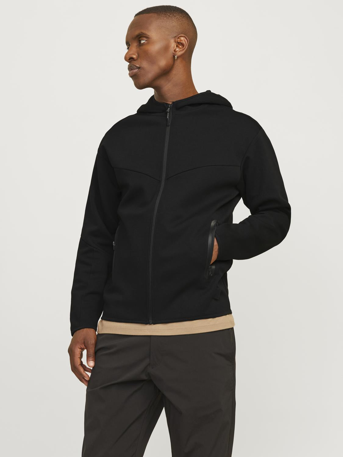 Jack & Jones Sweat Zip Hoodie Jacket For Men (JCOFUSION) in Black, L-XL