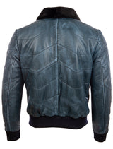 MC9P Men's Quilt Puffer Fur Aviator Bomber Jacket - Frosty Blue