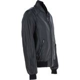 Men's Leather Bomber Jacket, Zip Front, Multiple Pockets | Black