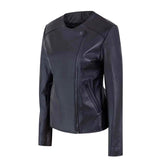 Women's Motorcycle Jacket Zip Front with Lapel Collar | Black