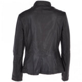 Women's Biker Style Leather Jacket With Zip Front & Stand Collar | Black