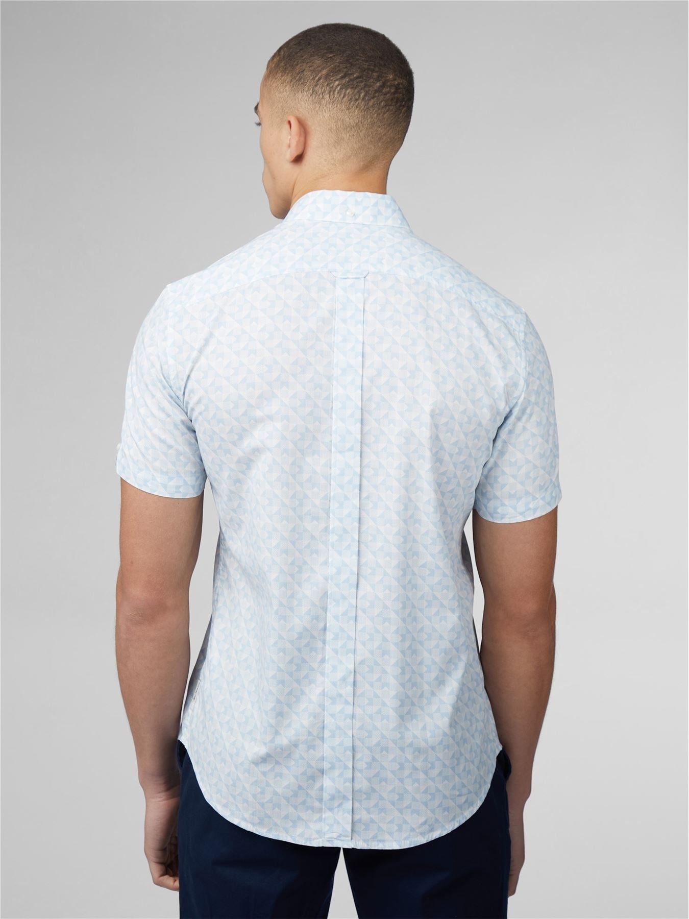 Ben Sherman Signature Optic Geo Print Short Sleeve Shirt for Mens (0075907) in Snow White, 2XL-5XL