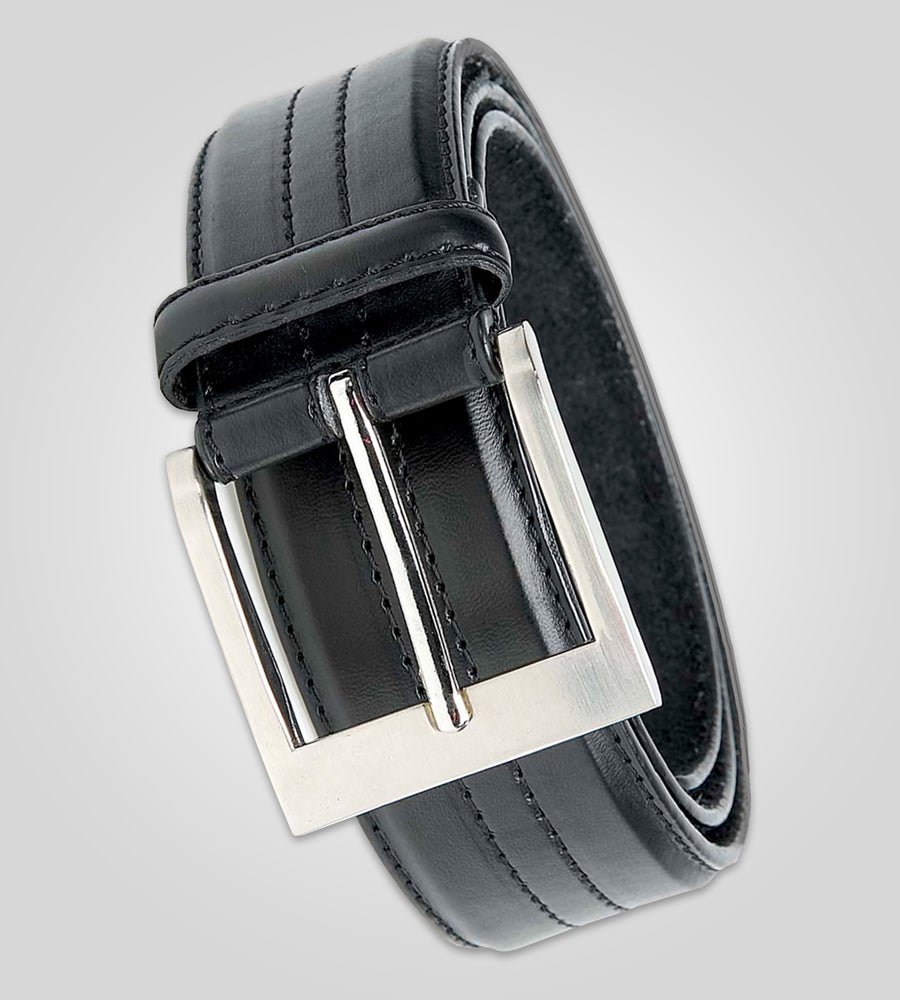 Duke London Four Stitch Line Square Buckle Bonded Leather Belt
