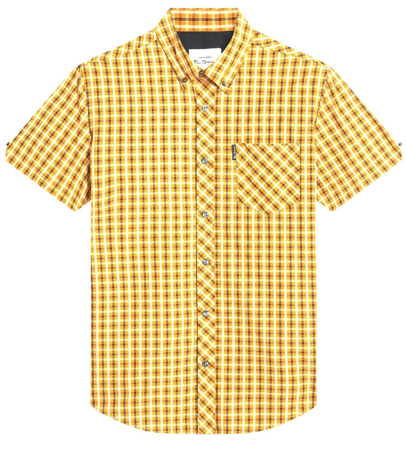 Ben Sherman Men's Short Sleeve Signature House Check Shirt in Mustard, Sizes 2XL to 5XL