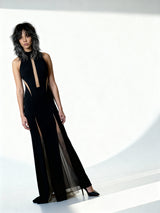 1970'S Vintage Black with Sheer Panelling Maxi Dress Uk 8 - 10
