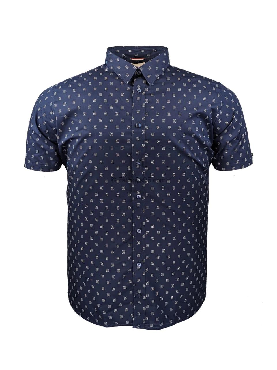 Ben Sherman Stipple Geo Print Short Sleeve Shirt For Mens (0075906) in Dark Navy, 2XL-5XL
