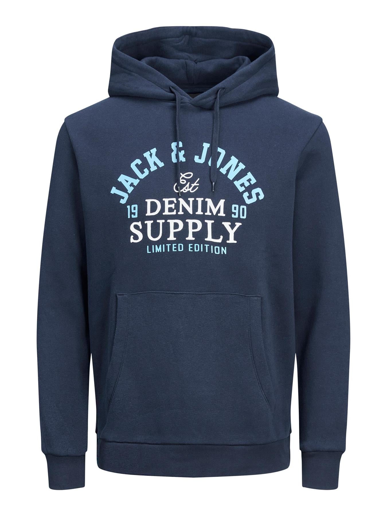 Jack & Jones Men's Plus Size Cotton Rich Pullover Hooded Top  Size XL To 6XL  Navy & Black