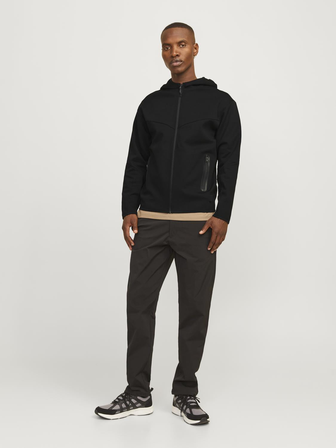 Jack & Jones Sweat Zip Hoodie Jacket For Men (JCOFUSION) in Black, L-XL