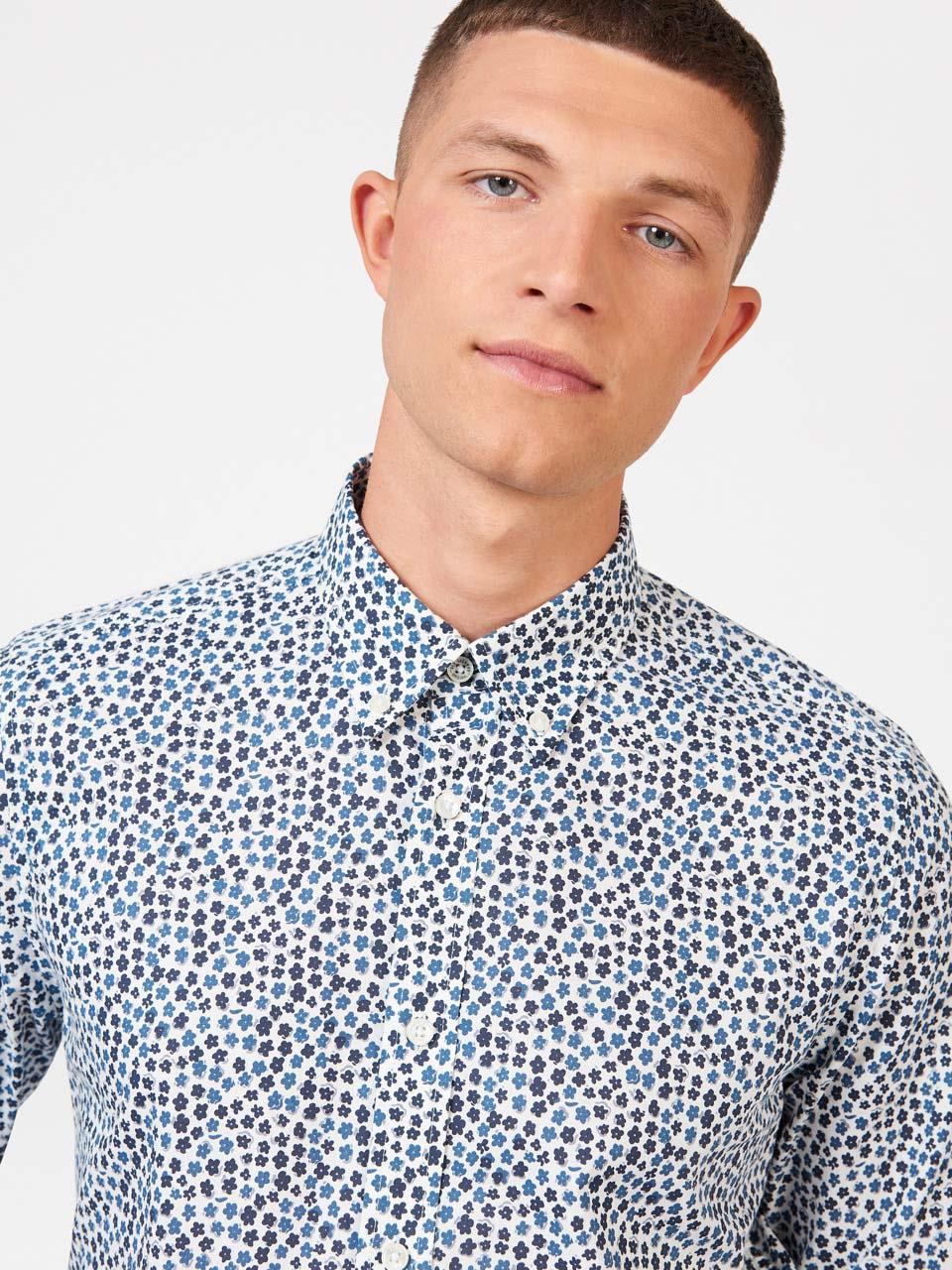 Ben Sherman Ditsy Floral Print Shirt for Mens 0074125IL in White, 2XL-5XL