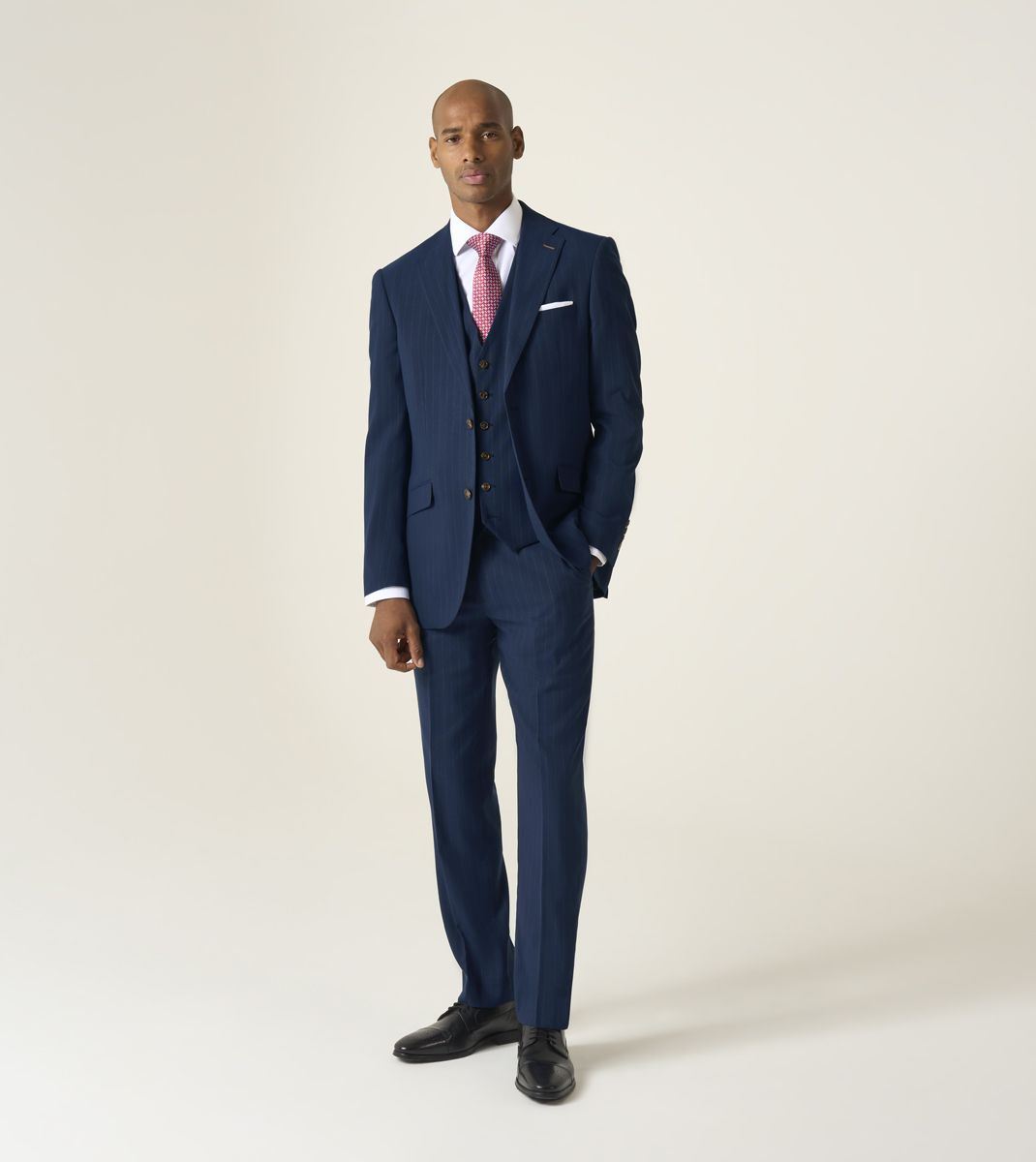 Skopes Wright Suit Tailored Fit Jacket For Men in Navy Blue Pinstripe, 36S-64L