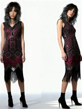 Original Vintage 1980's Black / Red Sequinned Dress UK 8 - 10