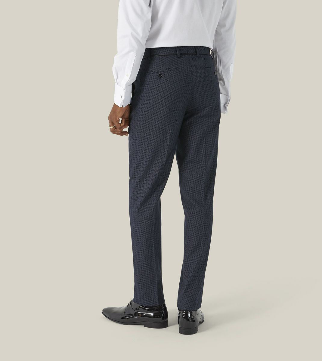 Skopes Cuba Dinner Suit Tailored Fit Trousers For Men in Navy Blue Geo, 30W to 58W