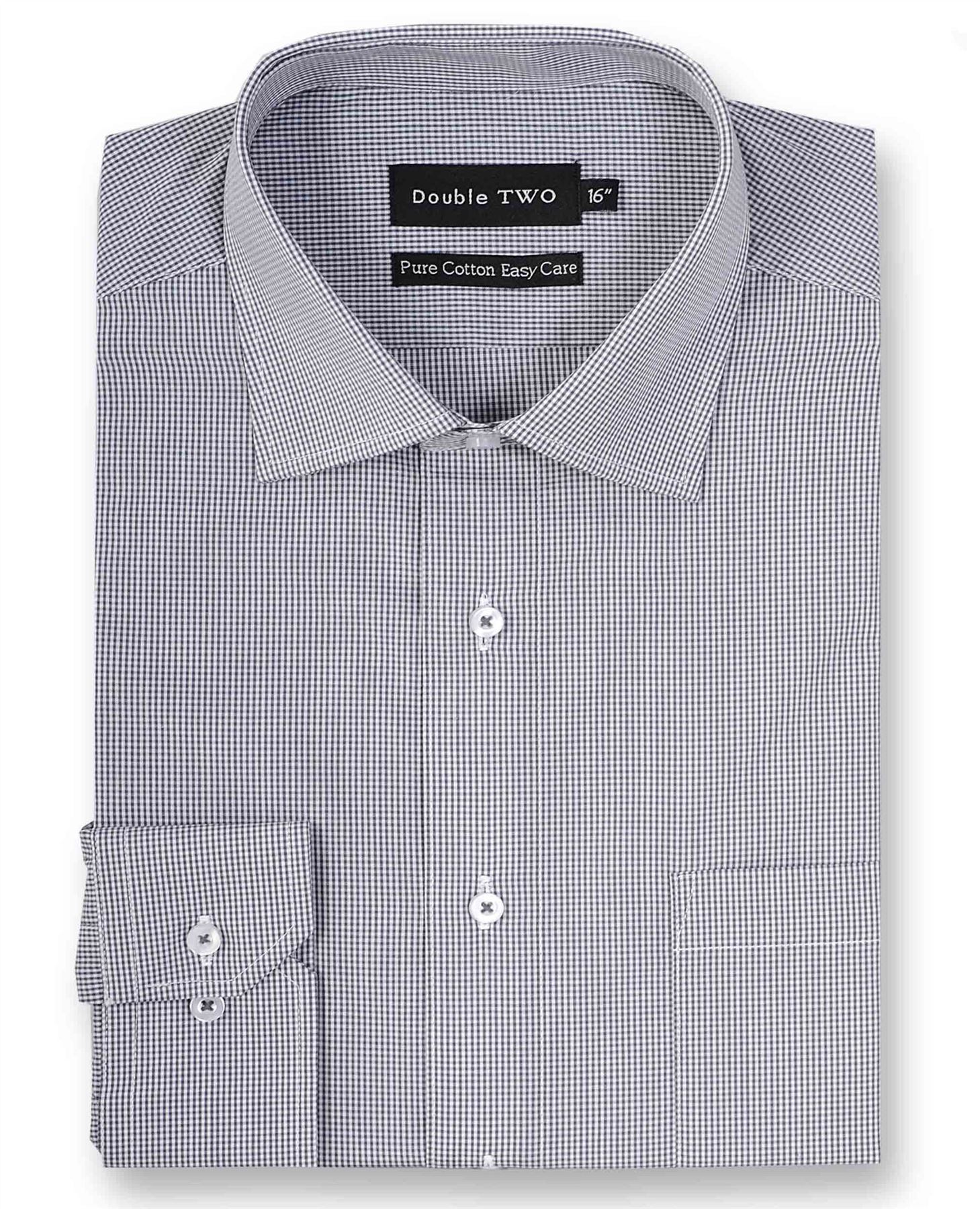 Double Two Mens Pure Cotton Easy Care LS Micro Check Shirts (3736) in Multi Option