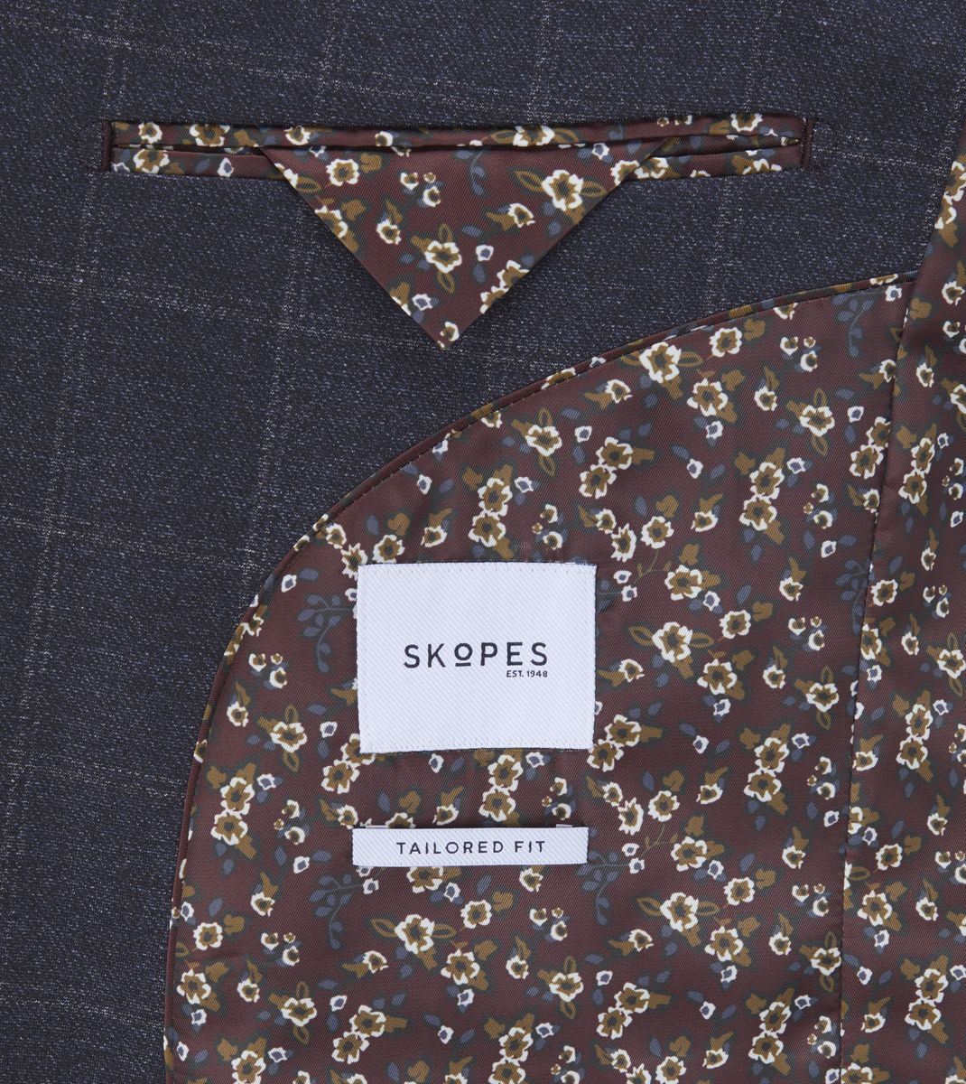 Skopes Thoresby Ultimate Comfort Suit Tailored Jacket For Men in Navy Blue/Grey Check, 36S to 72L