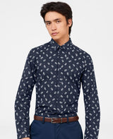 Ben Sherman Micro Paisley Print Shirt for Mens 0074125IL in Navy, 4XL-5XL