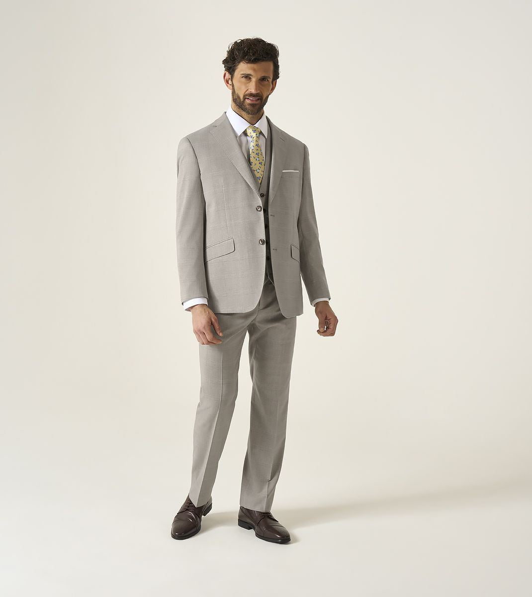 Skopes Tailored Fit Charlie Suit Trouser For Men in Stone Beige Check, 30W-58W