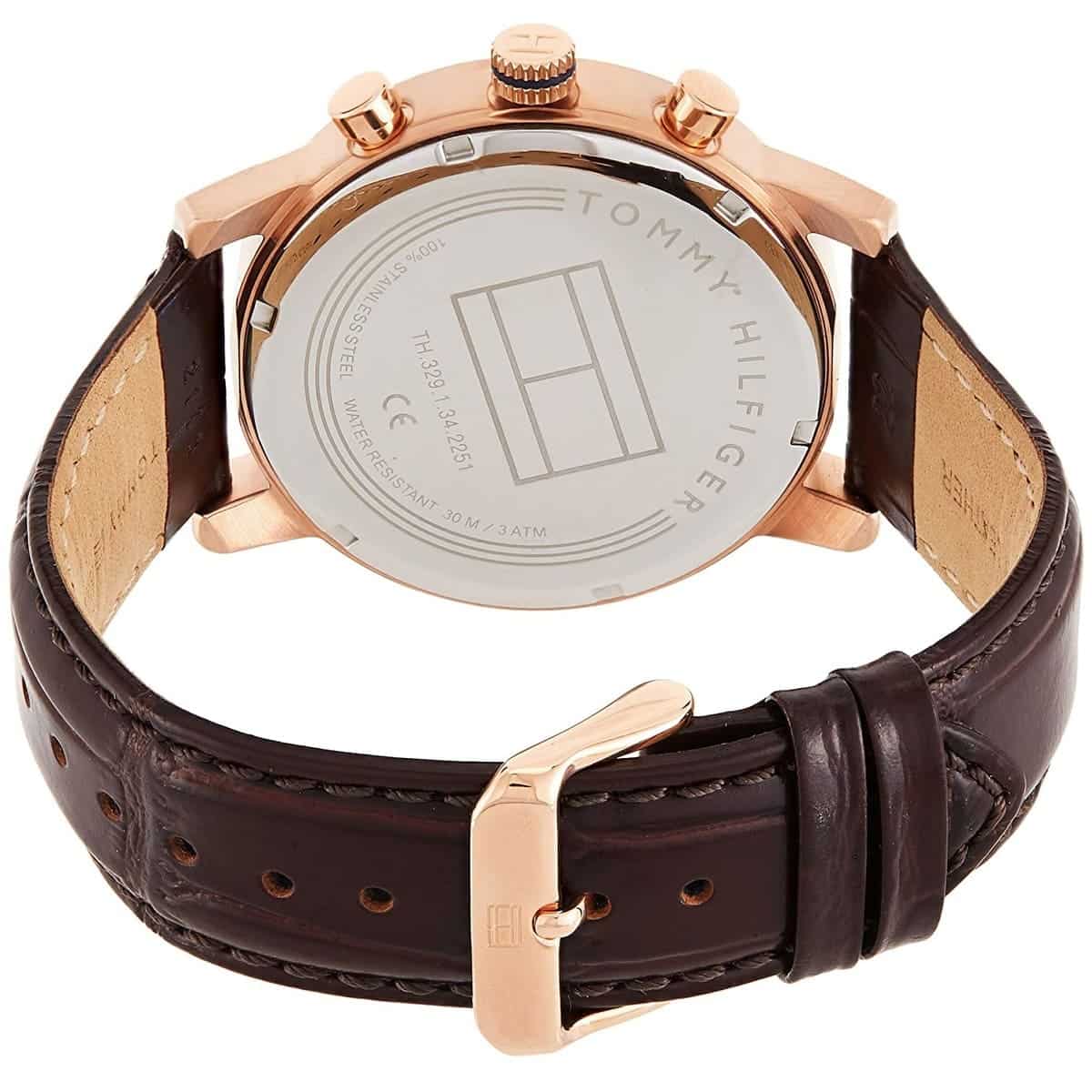 Tommy Hilfiger Men’s Watch Leather Brown Strap With Blue Dial And Gold Case 1791399