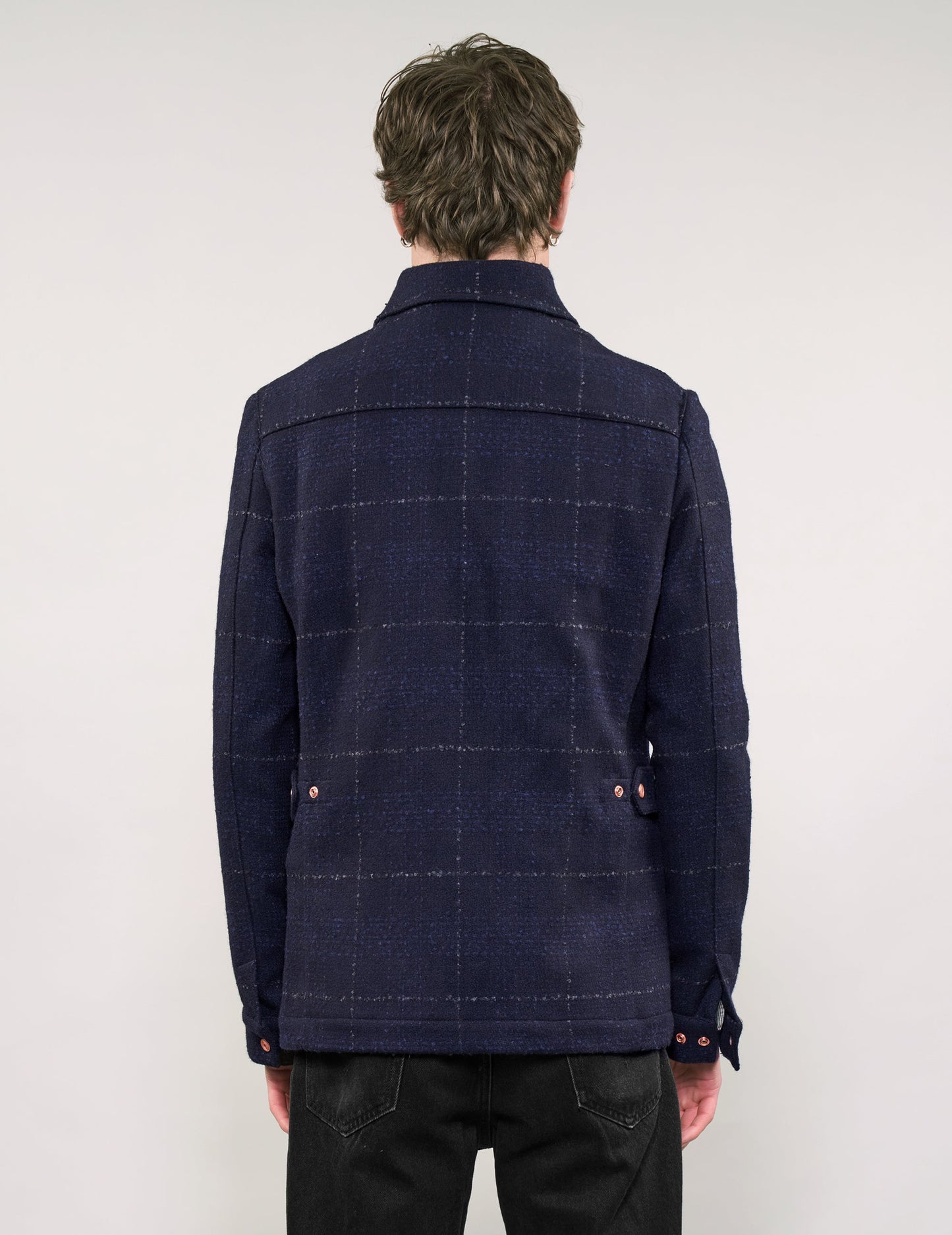 IMMORTAL Monaco Car Coat - Bouclé Windowpane Navy Check