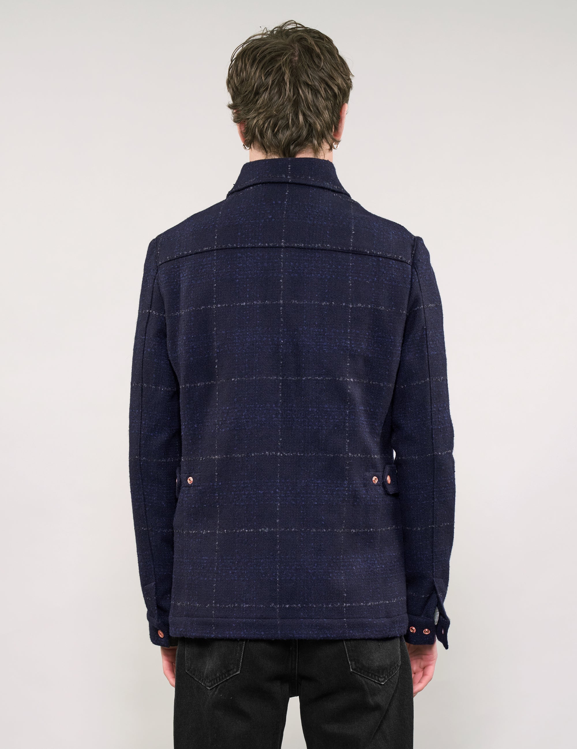 IMMORTAL Monaco Car Coat - Bouclé Windowpane Navy Check