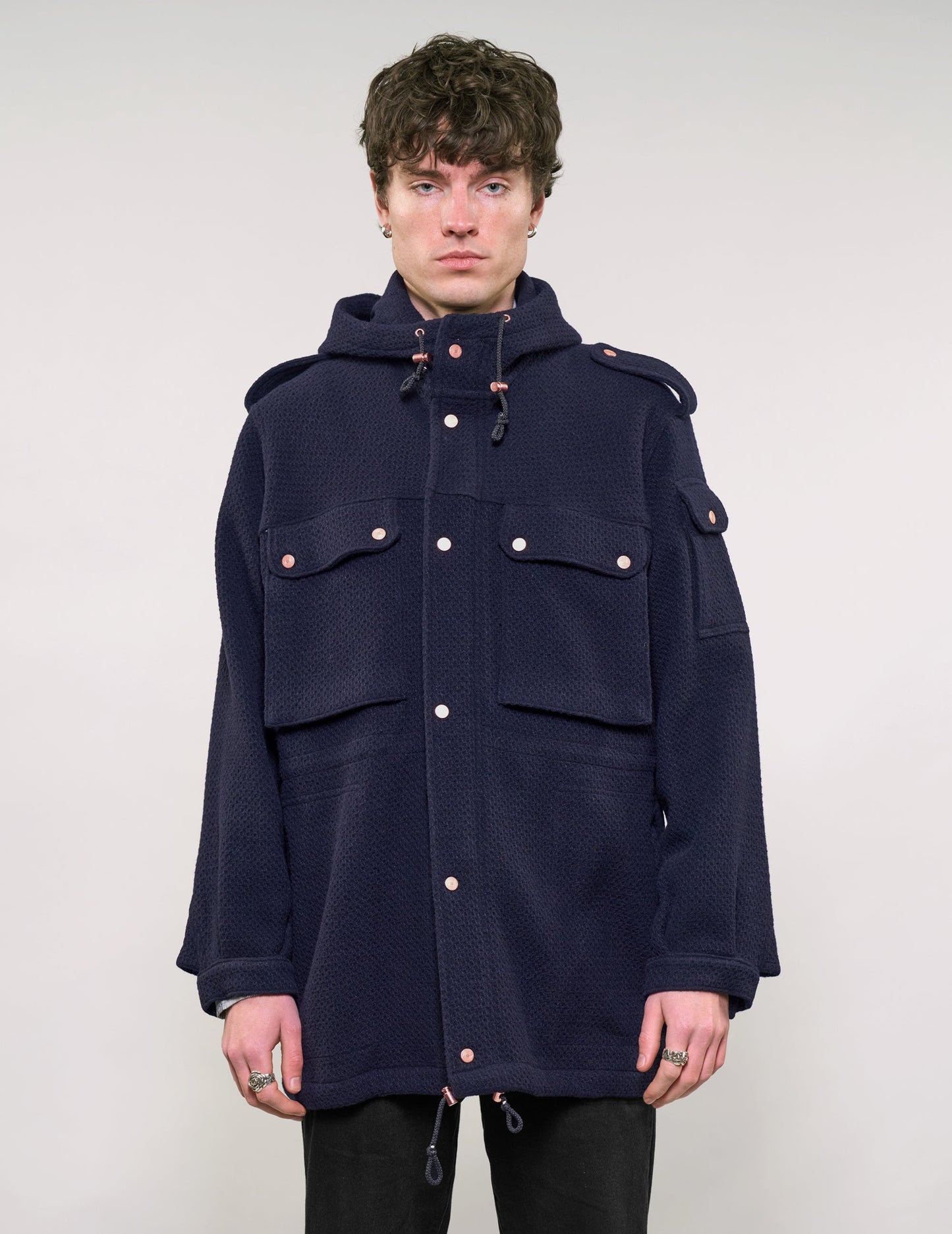 IMMORTAL Hooded Parka - Navy Waffle Texture