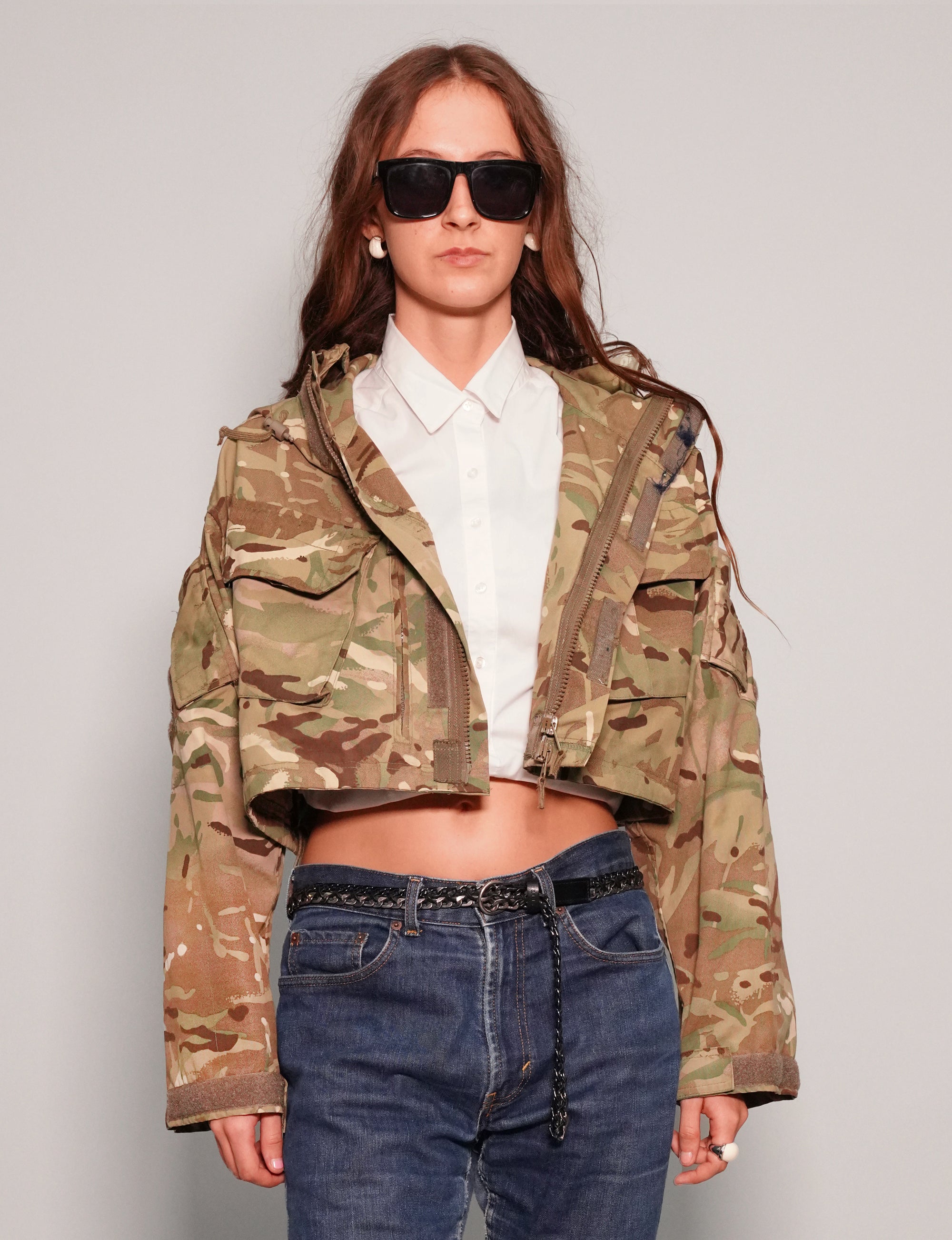 Cropped Hooded Smock Jacket in Desert Camo