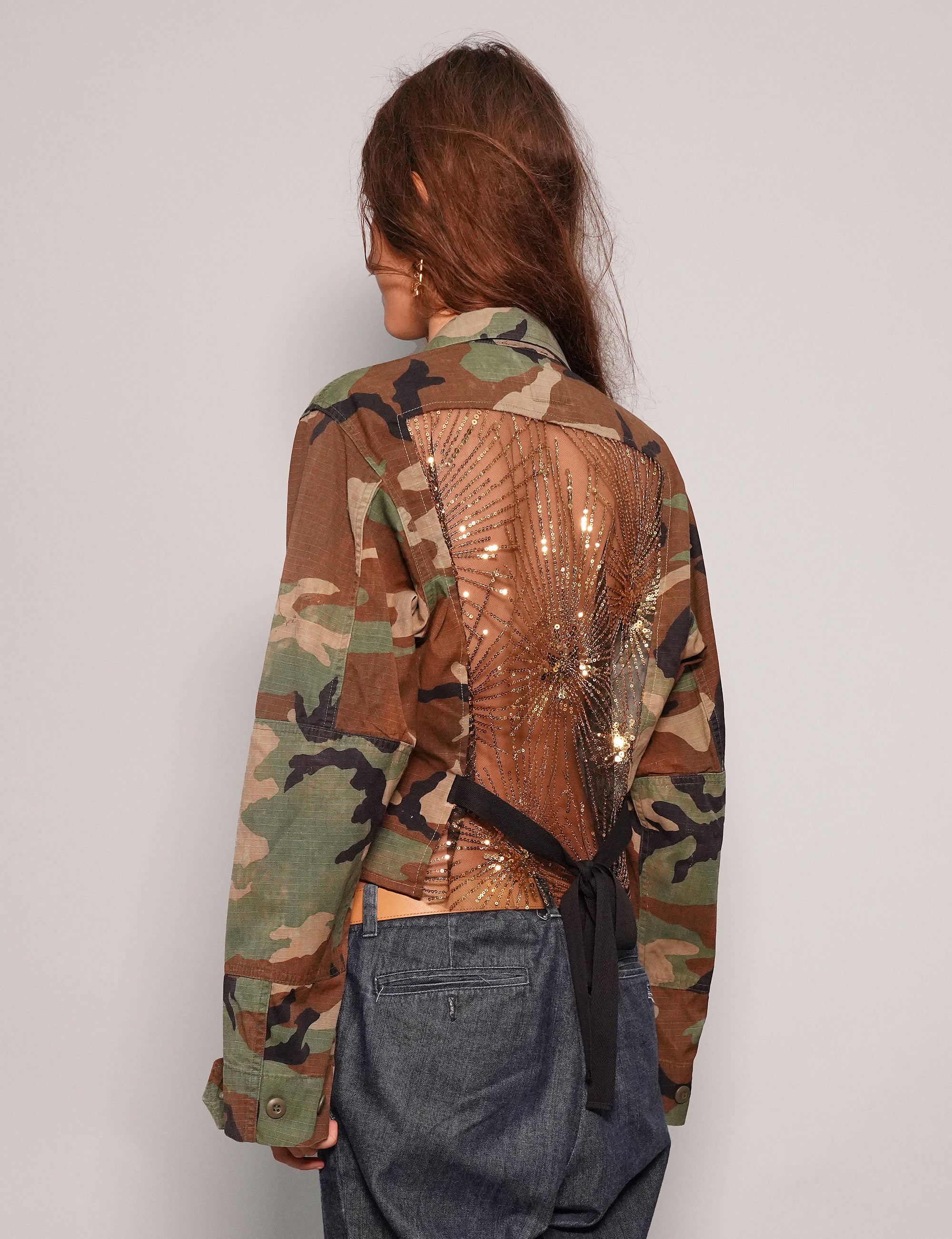 Party Back Cropped  Shirt - Gold Sequin - Camo