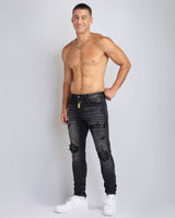 Black Ripped Jeans with Striking Black Patches