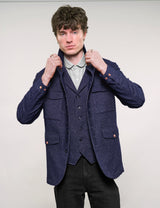 IMMORTAL Monaco Car Coat in Navy Micro Dot