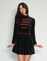 Vintage Military-Style Velvet Dress