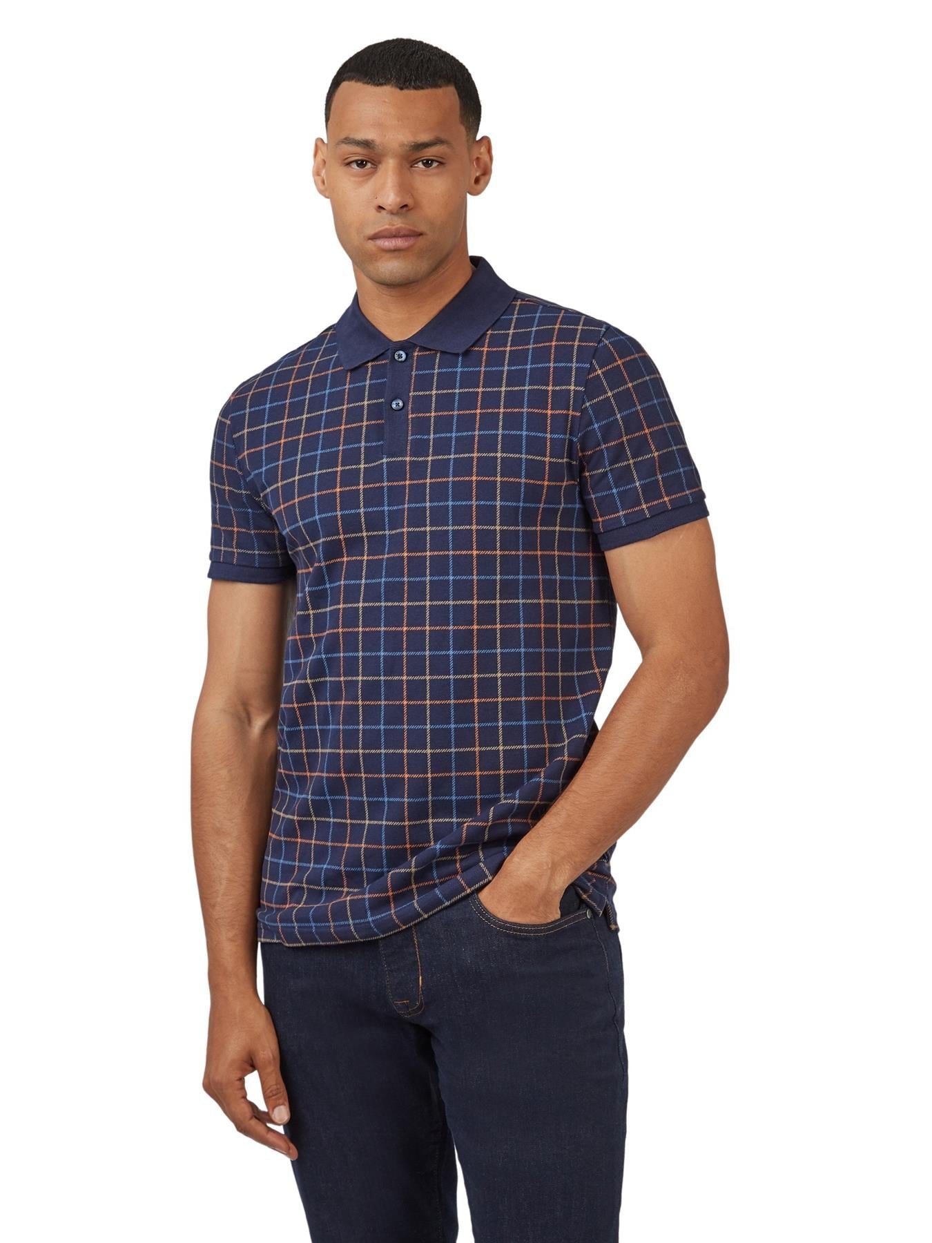 Ben Sherman Men's Plus Size Tattersall Check Polo Marine 2XL-5XL
