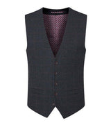 Skopes Men's Plus Size Wool Blend Tweed Waistcoat Aiken in Navy-Red Check 52R to 62R