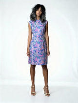 1960's Original Vintage Pure Silk Paisley Blue & Pink Pure Silk Dress UK 12 - 14