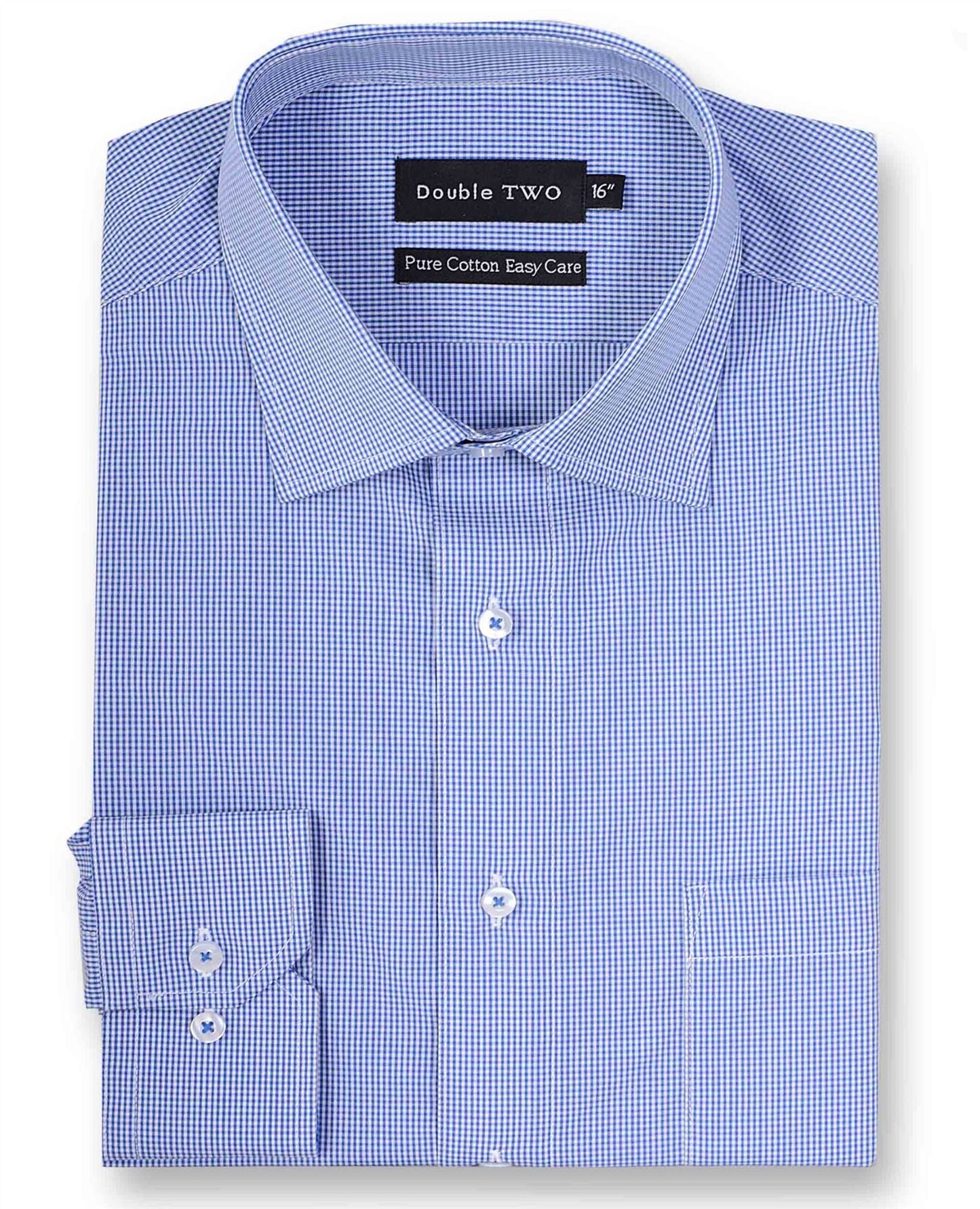 Double Two Mens Pure Cotton Easy Care LS Micro Check Shirts (3736) in Multi Option