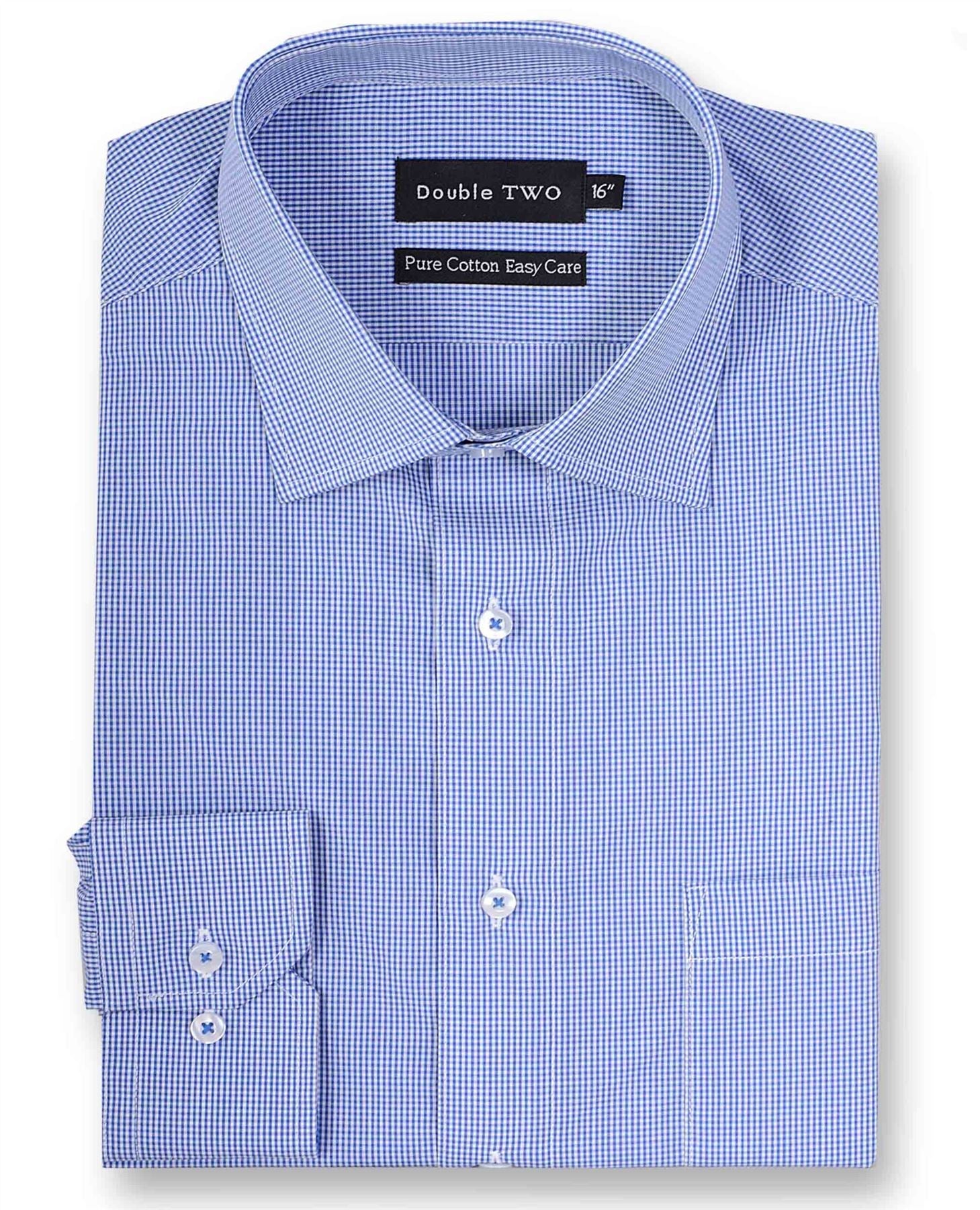 Double Two Mens Pure Cotton Easy Care LS Micro Check Shirts (3736) in Multi Option