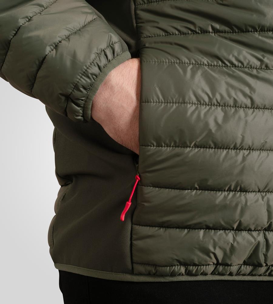 D555 NORTHFIELD Hybrid Soft Shell Quilted Hooded Jacket For Men in Khaki, 2XL-6XL