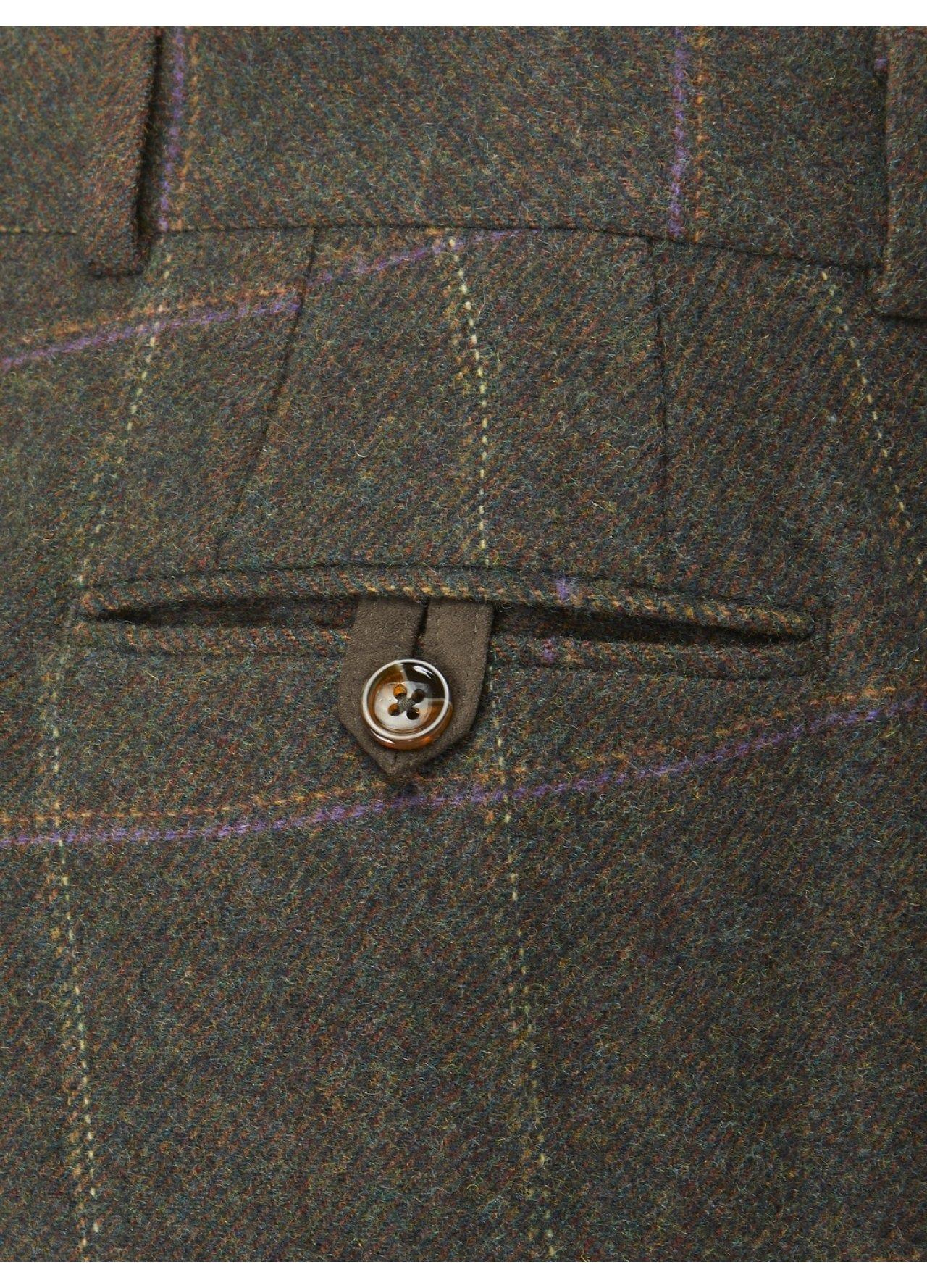 SKOPES Men's Wool Blend Suit Trousers in Olive Check Size 40 - 60